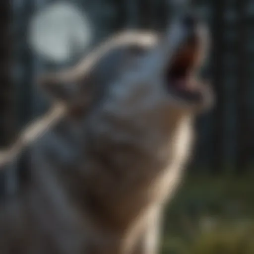 The Iconic Howl of the Gray Wolf A majestic gray wolf howling at the moon