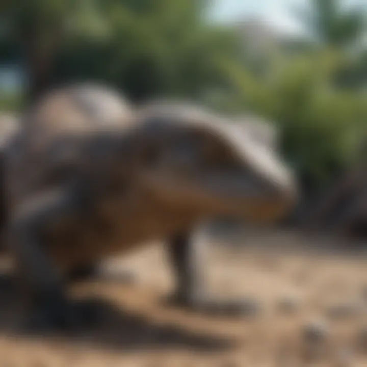 Young Komodo dragon exploring its surroundings