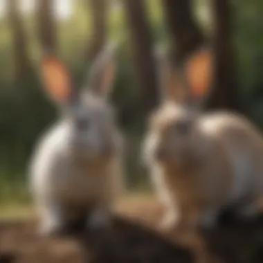 Social Interactions Among Rabbits A playful group of rabbits showcasing their social behavior