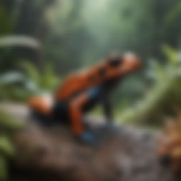 Close-up of poison dart frog in its natural habitat