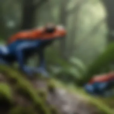 Poison dart frogs in a lush rainforest setting