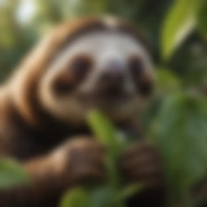 An illustration of a sloth munching on leaves, showcasing its dietary preferences.
