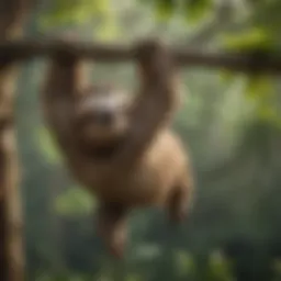 A sloth hanging lazily from a tree branch in its natural habitat.