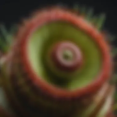 Close-up view of the unique structure of the Venus flytrap's trap, highlighting its intricate design.