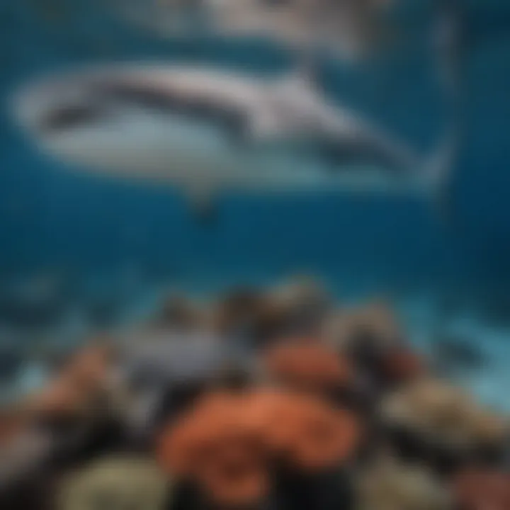 Coral Reef Ecosystem: Home to the Whale Shark A vibrant coral reef bustling with marine life