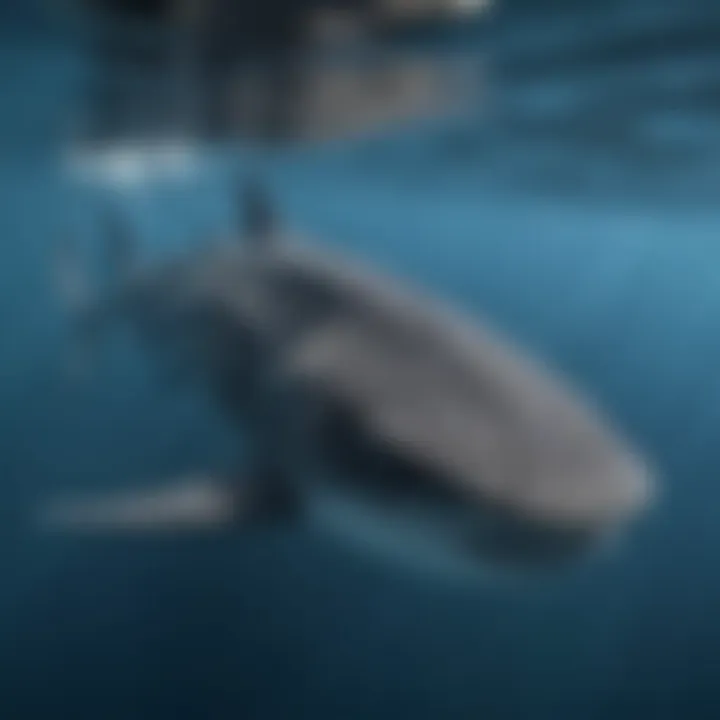 Majestic Whale Shark in Motion A majestic whale shark swimming gracefully in clear blue waters