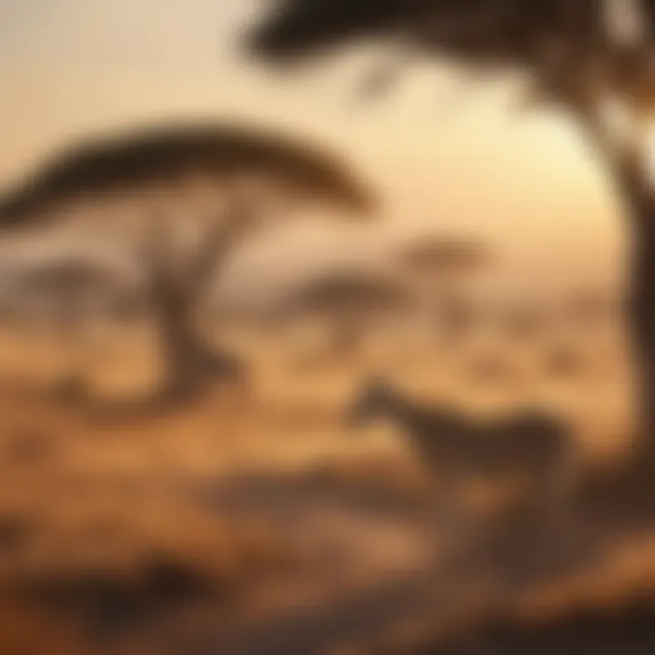 A serene view of the African Savannah, featuring iconic wildlife in its natural habitat.