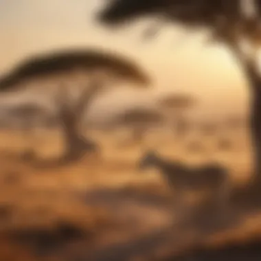 The Iconic Wildlife of the African Savannah A serene view of the African Savannah, featuring iconic wildlife in its natural habitat.
