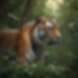 Tiger camouflaged in dense foliage
