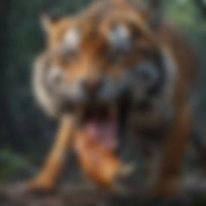 Tiger using its powerful jaws to catch prey