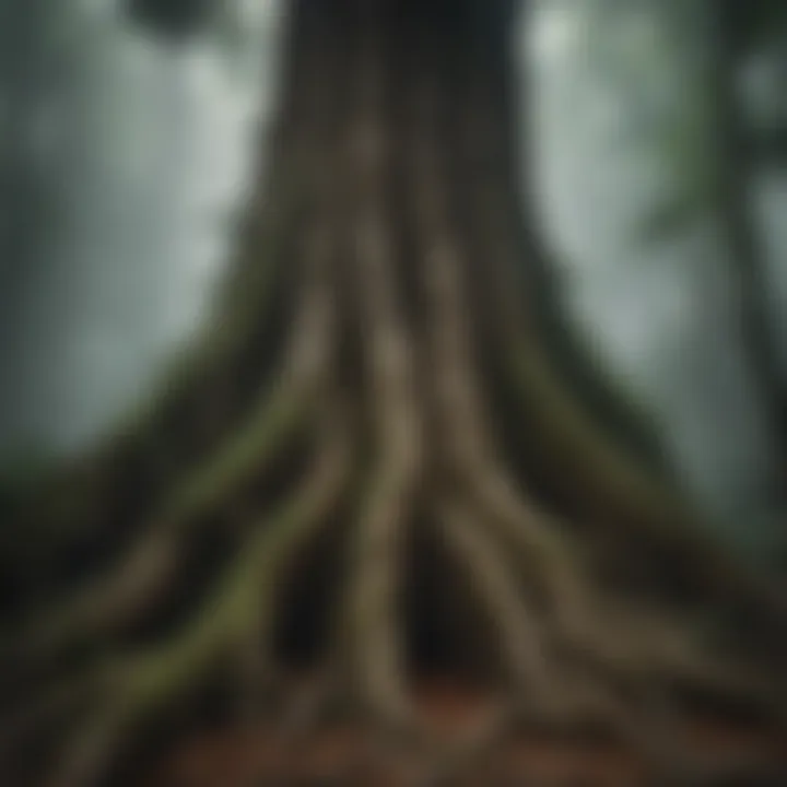 The Majestic Roots of Tropical Giants Roots of a towering rainforest tree