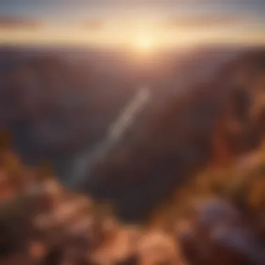 A breathtaking view of the Grand Canyon at sunset, showcasing deep reds and oranges.