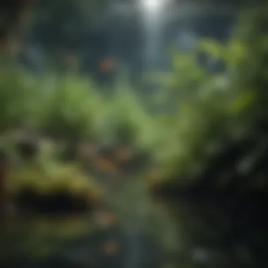 A school of fish swimming through a natural water filter created by aquatic plants