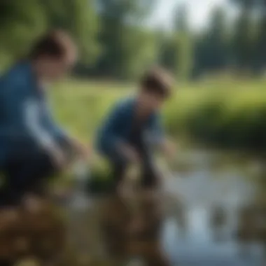 Children conducting water quality tests in a local pond