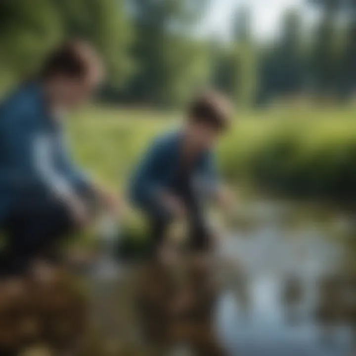 Children conducting water quality tests in a local pond