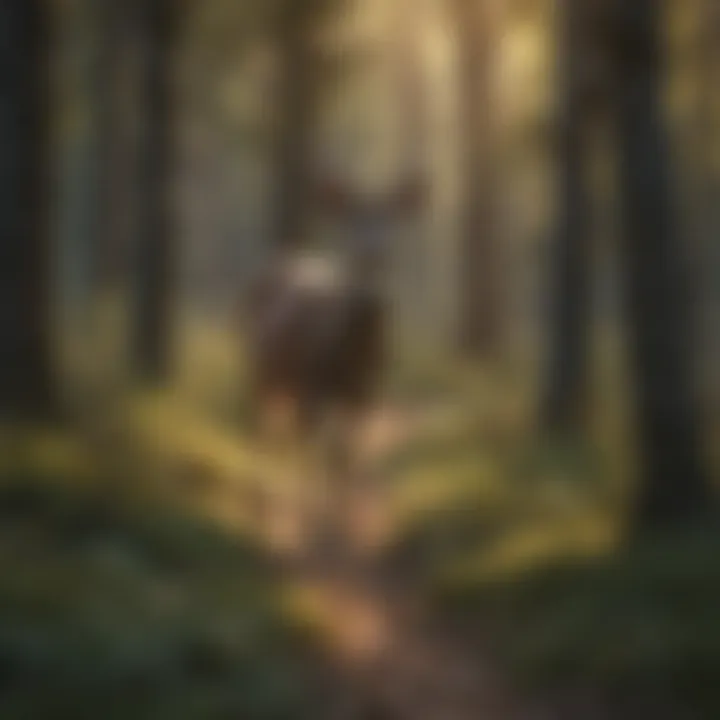 Graceful deer gracefully moving through a sunlit forest clearing