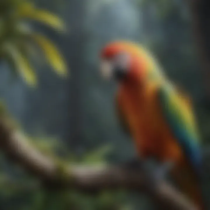 Colorful parrot perched on a vibrant branch
