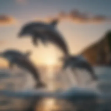 Playful dolphins leaping out of crystal-clear waters