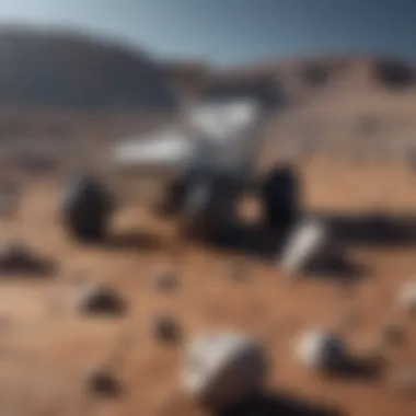 Robotic lunar rover collecting rock samples on the moon