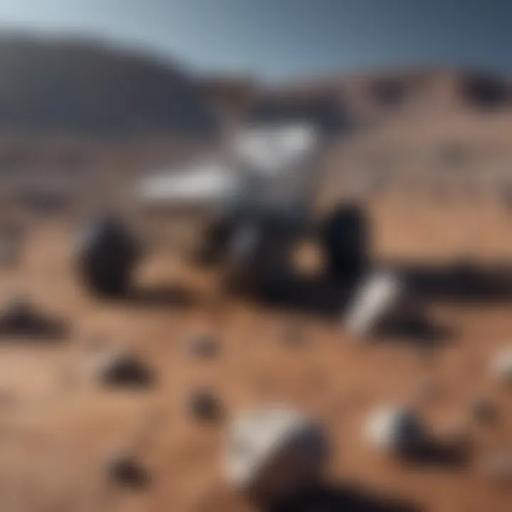 Robotic lunar rover collecting rock samples on the moon