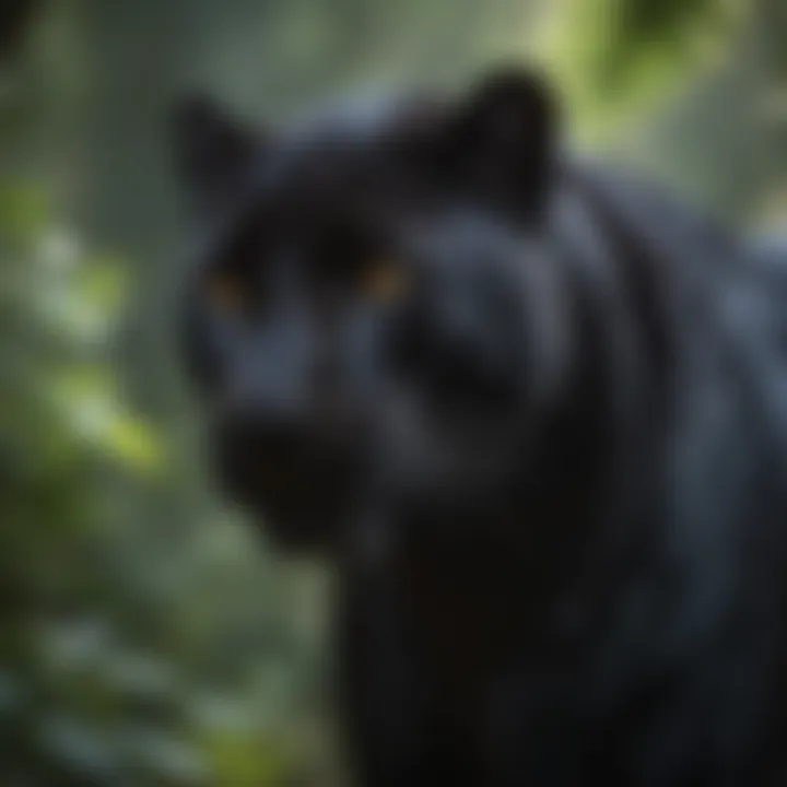 Black Panther Roaming Through Dense Jungle Foliage