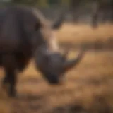 Majestic black rhino grazing in the savannah