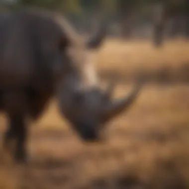 Majestic black rhino grazing in the savannah