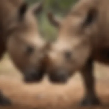 Black rhino calf playfully interacting with its mother