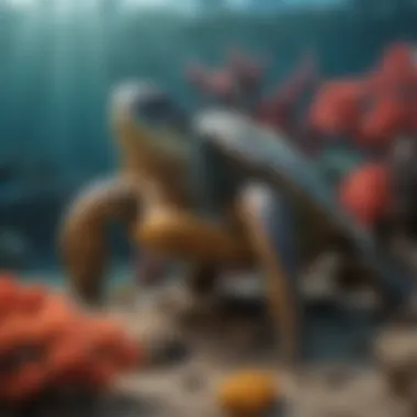 An elegant sea turtle gracefully swimming through coral reefs