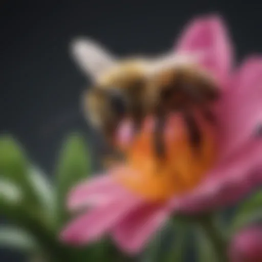 A colorful illustration of a bee pollinating a flower