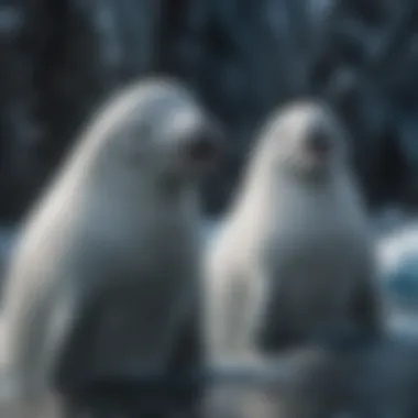 A serene group of beluga whales swimming gracefully through icy Arctic waters.