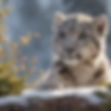 A snow leopard cub playfully interacting with its surroundings, symbolizing the future of the species.