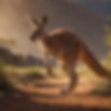 Kangaroo in Motion A vibrant kangaroo hopping through the Australian outback.