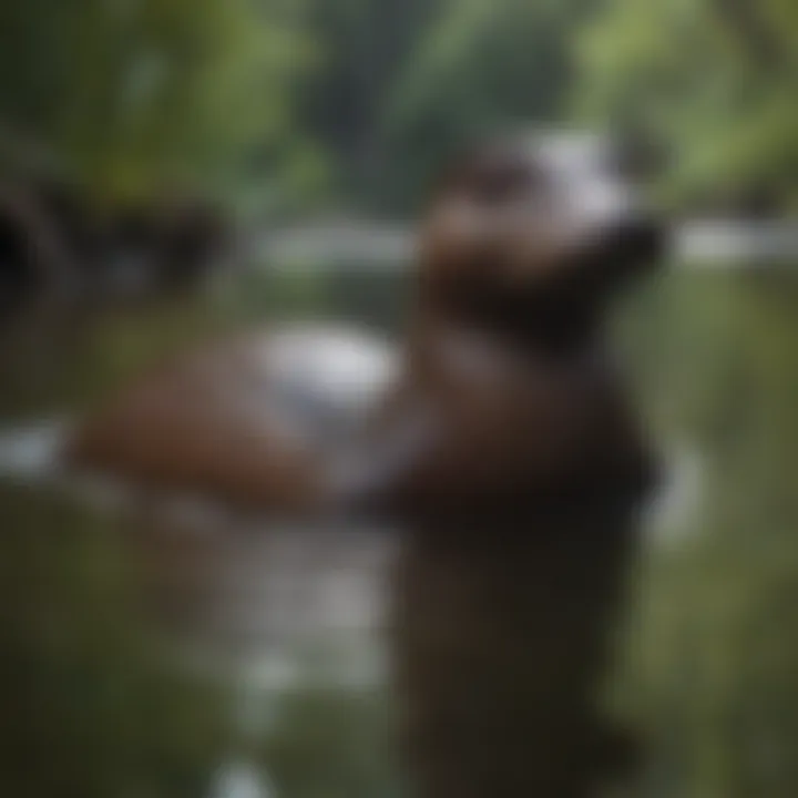 A striking platypus swimming gracefully in a serene Australian river.