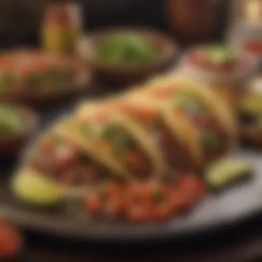 Mouthwatering display of authentic Mexican cuisine: tacos, guacamole, and salsa