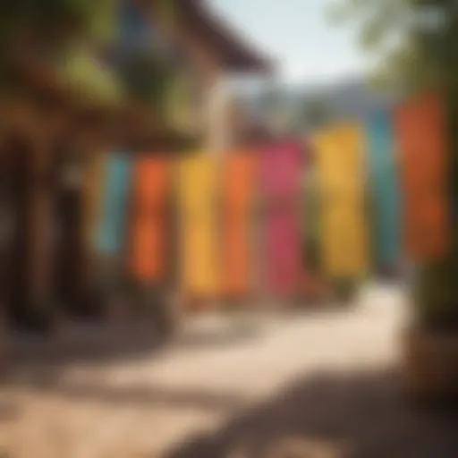 Colorful Papel Picado decorations fluttering in the breeze