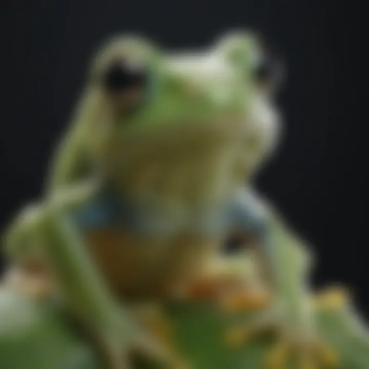 Close-up of glass frog revealing its internal organs