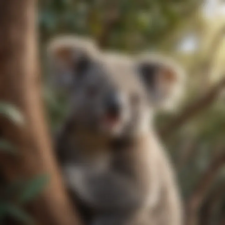 A koala resting in a eucalyptus tree