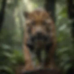 A majestic jaguar prowling through the dense rainforest undergrowth
