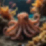 A vibrant underwater scene showcasing a colorful octopus camouflaging among coral reefs.