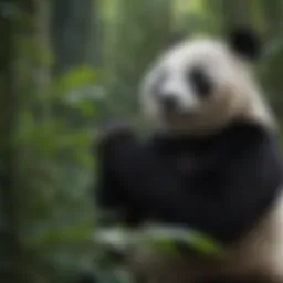 Panda eating bamboo leaves