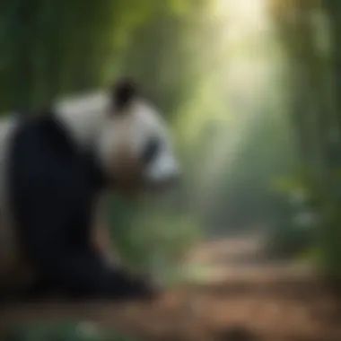 Panda in natural habitat surrounded by lush greenery