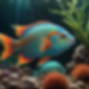 An underwater view of parrot fish in a vibrant marine ecosystem