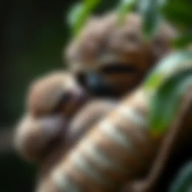 A baby sloth cuddling with its mother