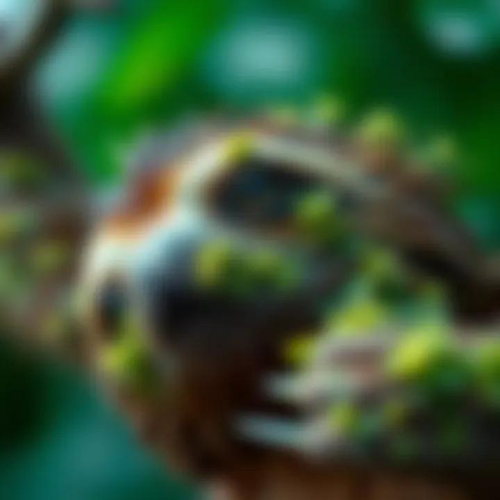 Close-up of a sloth's unique fur with algae growth