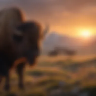 Bison in their natural habitat during sunrise