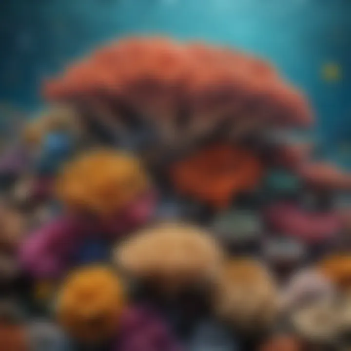 An aerial view of a mesmerizing coral reef teeming with diverse marine life.