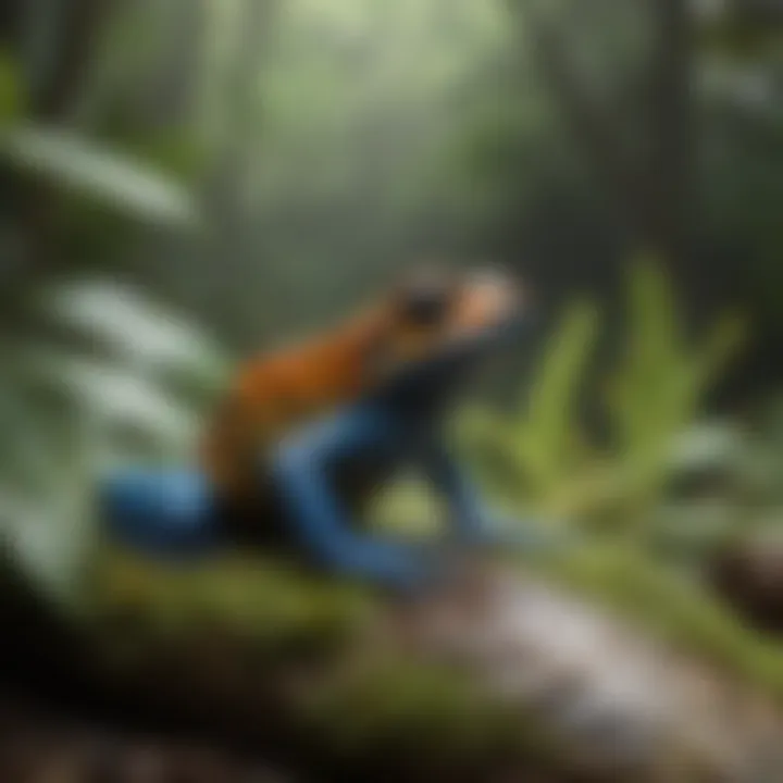 Vibrant poison dart frog amidst foliage