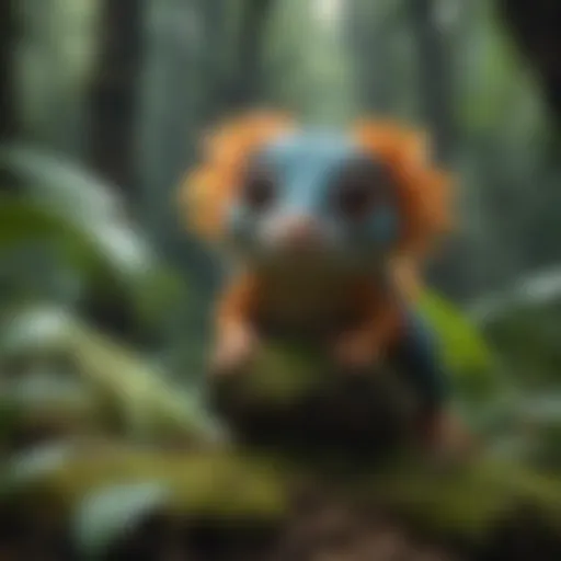 A vibrant rainforest filled with unusual plant species and curious creatures.