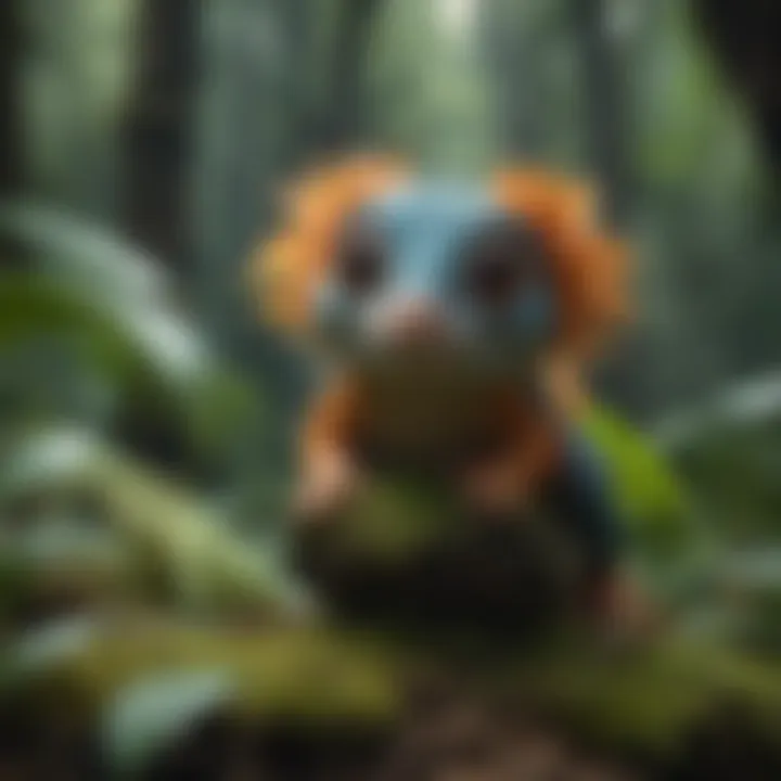 A vibrant rainforest filled with unusual plant species and curious creatures.
